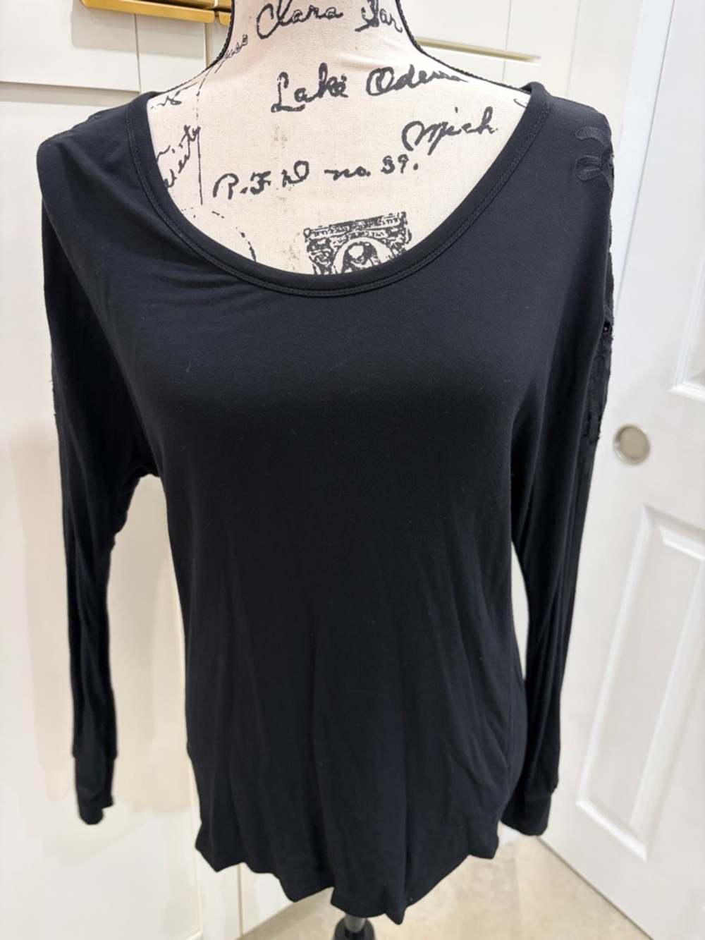 Naked Zebra Black Long-Sleeve Scoop Neck Top